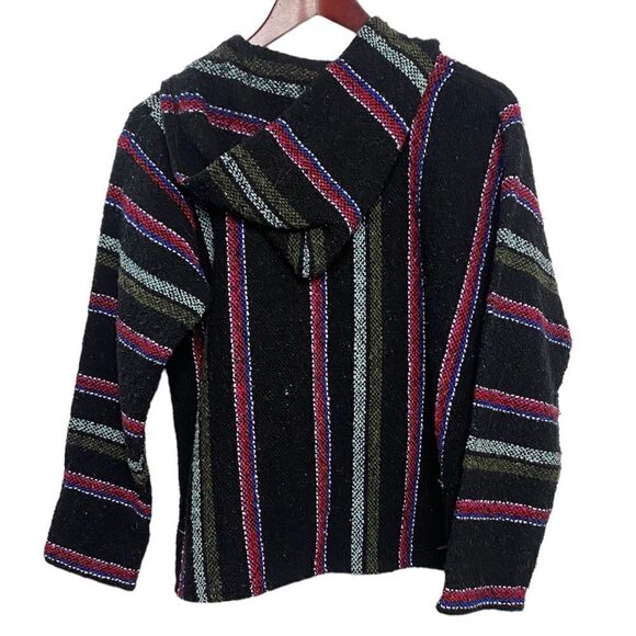 Frank's Textiles Striped Pancho Hoodie Black Medium - Picture 3 of 4